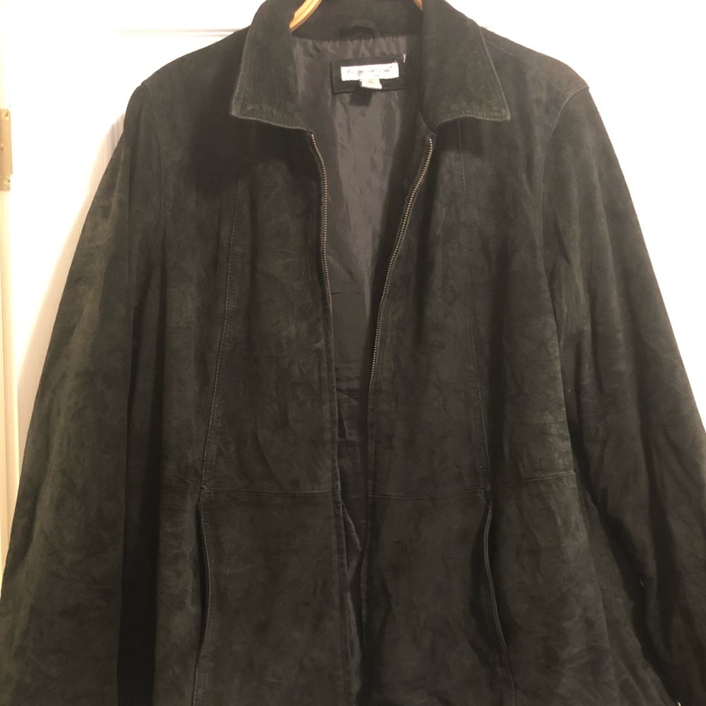 Cold water creek 100% leather black suede coat